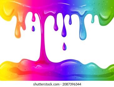 Dripping rainbow slime background. Colorful illustration of a children's toy. Vector illustration of slime, paint, slime, snot, chewing gum, liquid.