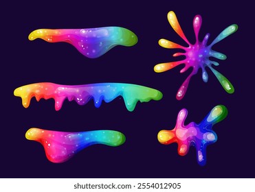 Dripping rainbow slime illustration with vibrant colors. Rainbow splash collection on a transparent background. Great for adding playful, toxic-looking splats and liquid effects to your illustrations.