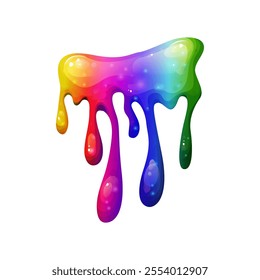 Dripping rainbow slime illustration with vibrant colors. Rainbow splash collection on a transparent background. Great for adding playful, toxic-looking splats and liquid effects to your illustrations.