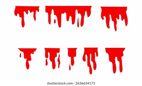 Dripping red blood vector hand drawn elements isolated on white background. perfect for horror, Halloween, posters, or scary graphic decorations