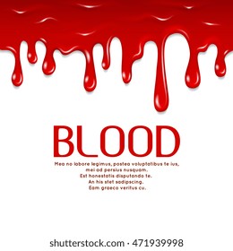 Dripping seamless blood. Horror vector concept illustration. Flowing red blood