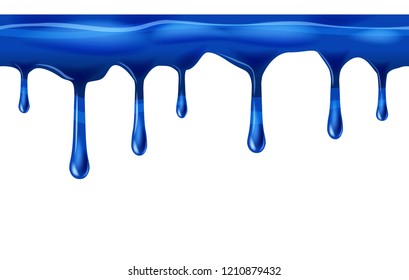 Dripping seamless blue, dripps, liquid drop and splash, isolated on white, vector and illustration.
