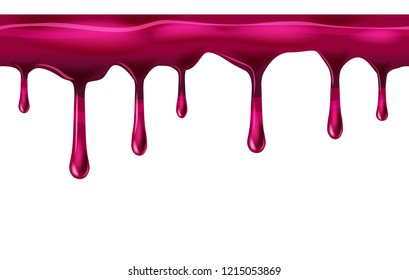 Dripping seamless red, cherry, dripps, liquid drop and splash, blood repeatable isolated on white, vector and illustration.