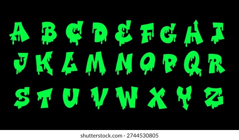 Dripping Slime Font - Neon Green Horror Alphabet on Black Background