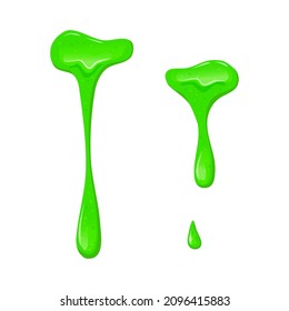 Dripping slime. Green sticky liquid. Children toy. White isolated background. Vector cartoon illustration