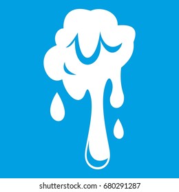 Dripping slime icon white isolated on blue background vector illustration