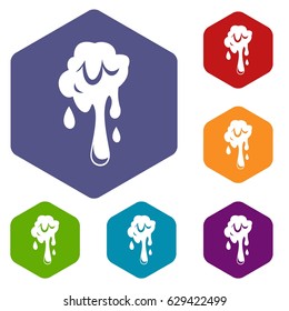 Dripping slime icons set hexagon isolated vector illustration