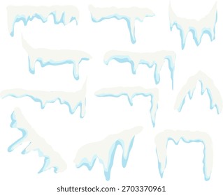 Goteo de nieve y derretimiento de Elementos de hielo Vector conjunto. Ideal para crear bordes de invierno, encabezados de temporada y gráficos de diseño congelados.