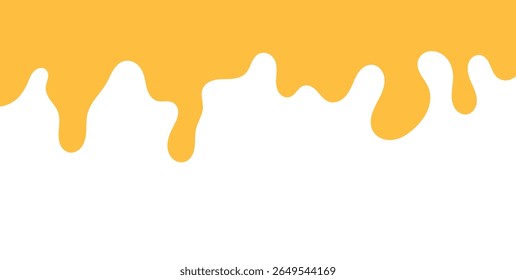 Dripping sweet yellow honey, isolated melting maple syrup. Vector golden organic sticky oil or juice liquid with drops. Flowing droplets of nectar