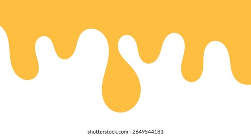 Dripping sweet yellow honey, isolated melting maple syrup. Vector golden organic sticky oil or juice liquid with drops. Flowing droplets of nectar