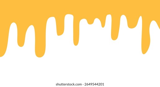 Dripping sweet yellow honey, isolated melting maple syrup. Vector golden organic sticky oil or juice liquid with drops. Flowing droplets of nectar