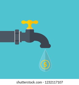 Dripping Tap with Coin. Vector illustration