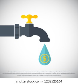 Dripping Tap with Coin. Vector illustration