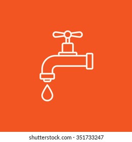 Dripping tap with drop line icon for web, mobile and infographics. Vector white icon isolated on red background.