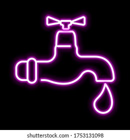 Golpe de goteo con el icono ui ux del neón rosa de la línea de gota. Vector de logotipo de signo brillante