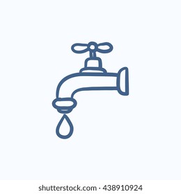 Dripping tap with drop vector sketch icon isolated on background. Hand drawn Dripping tap with drop icon. Dripping tap with drop sketch icon for infographic, website or app.