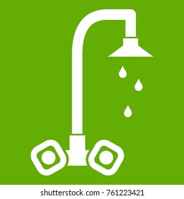 Dripping tap icon white isolated on green background. Vector illustration