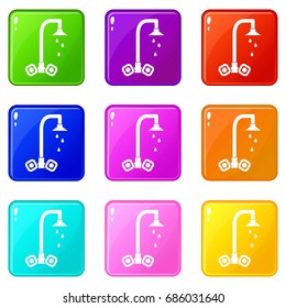Dripping tap icons of 9 color set isolated vector illustration