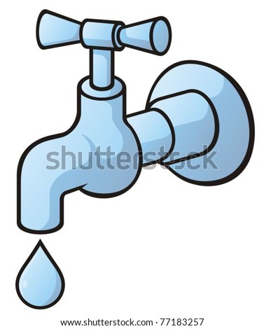 Dripping tap, light blue illustration with light shadows isolated on white background.