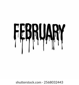 Dripping text vector for "February," ideal for dark, creepy, or horror projects. Perfect for Valentine's or seasonal designs