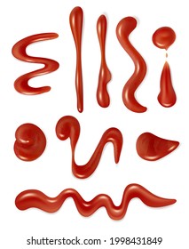 Dripping Tomato. Barbecue Liquid Red Sauce Ketchup Splashes Decent Vector Illustrations Collection Set