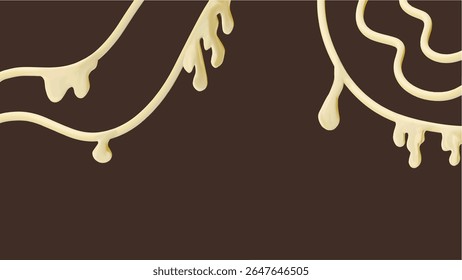 Dripping vanilla cream texture with soft highlights on chocolate brown background. Dessert topping illustration for food theme