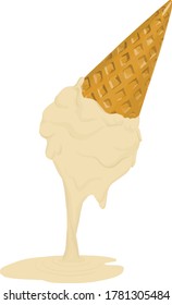 Dripping vanilla ice cream in a cone. 