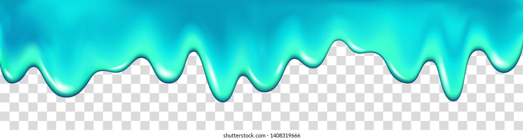 Dripping water isolated on transparent background. Blue paint. Slime. Drip realistic vector background. 