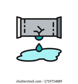 Dripping Water Pipe Flat Color Line Icon.