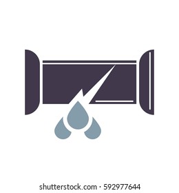 Dripping water pipe icon, trumpet break in cartoon style on white background. Vector illustration of penetration plumbing. Pixel perfect icons optimized for both large and small resolutions.