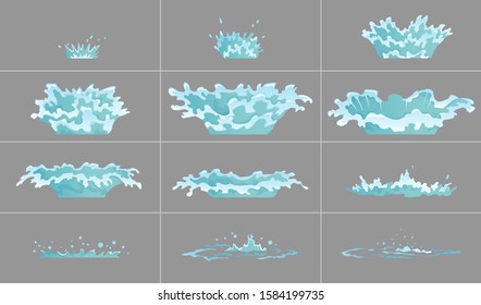 Dripping water special effect fx animation frames sprite sheet. Clear water drop burst frames for flash animation in games, video and cartoon