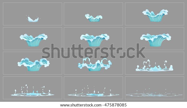 Dripping water special effect fx animation\
frames sprite sheet. Clear water drop burst frames for flash\
animation in games, video and\
cartoon.