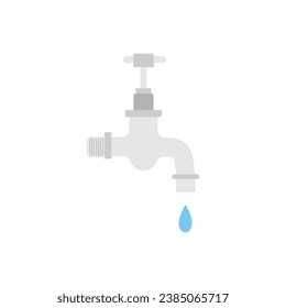 Dripping water tap flat design vector illustration. Vector dark grey icon isolated on white background. Save water earth resources ecological concept for environmental.