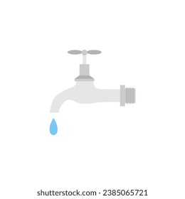 Ilustración vectorial de diseño plano con grifo de agua de goteo. Icono vector de gris oscuro aislado en fondo blanco. Salvar el concepto ecológico de los recursos hídricos de la tierra para el medio ambiente.