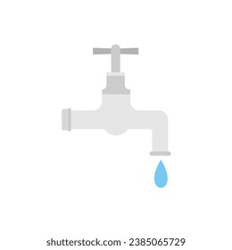 Dripping water tap flat design vector illustration. Vector dark grey icon isolated on white background. Save water earth resources ecological concept for environmental.