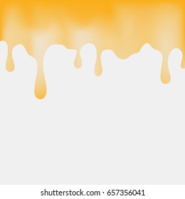 Dripping watercolor honey isolated on white background. Vector orange syrup, juice or sauce splash border for your design.
