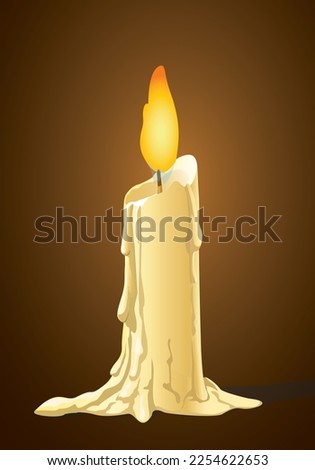 Dripping Wax Burning Candle, isolated vector illustration. Burning Candle, Candle flame, candle closeup