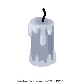 Dripping wax candle. Old vintage burned candle. Hand drawn flat vector illustration.