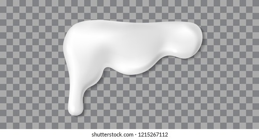 Dripping white cream or yoghurt icing drops. Vector paint stain or yogurt splash illustration for background design. Realistic milk horizontal border. Mayonnaise repeatable blobs
