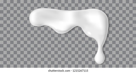 Gotas de deshielo de crema blanca o yogur. Ilustración de manchas de pintura vectorial o yogur para el diseño de fondo. Frontera horizontal de leche realista. Bombillas repetibles de mayonesa