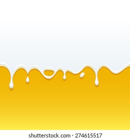 Dripping White Milk, Cream, Paint Yogurt On Yellow Honey Back. Vector Illustration.