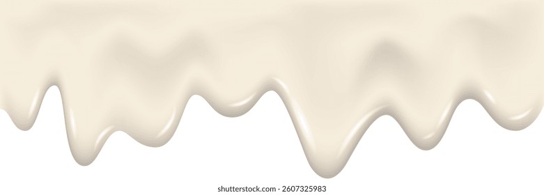 Dripping  white paint, yogurt or milk 3d texture. Realistic cream, sauce, lotion or liquid drip. Melted foundation, concealer, glaze or slime border template. Melting ice cream. Vector flowing splash.