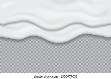 Dripping yogurt cream seamless, liquid milk texture. Melting ice cream. Flowing mayonnaise sauce white creamy drips. Realistic vector illustration.