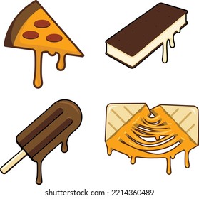 Drippy Foods Vector Ilustración Pizza Helado Sandwich Popsicas Queso a la parrilla