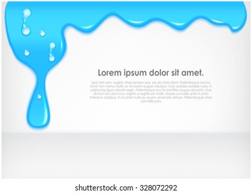 Drips of blue paint on abstract gray background