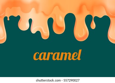 Drips, drops, border of molten gold, orange caramel. Seamless pattern. Vector illustration.