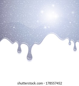 Drips of silver glitter shiny liquid. Melting background.
