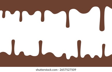 Goteos y salpicaduras de chocolate sobre un fondo blanco con espacio vacío. Fondo de panadería. Fondo de chocolate.