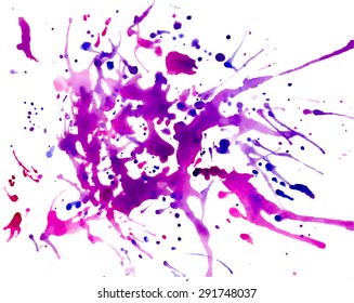Drips watercolor painting,violet watercolor splashes for your design