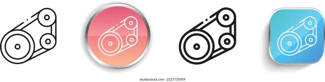 Zahnriemensymbol. Design mit dünnen Linien, regelmäßigen Linien und Schaltflächen einzeln auf weißem Hintergrund